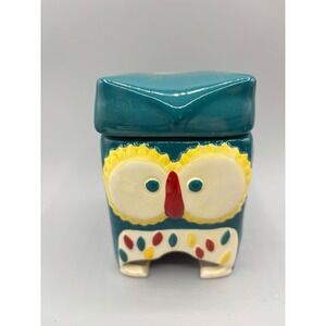 MSRF Inc Design Studio Owl Ceramic Tea Bag Holder Teal Blue Lidded Jar‎ Decor